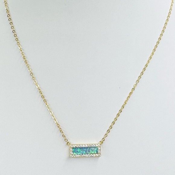 GORGEOUS BLUE & GREEN OPAL ON 14K GOLD & STERLING SILVER NECKLACE - Picture 3 of 4